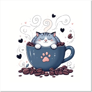 Catnip & Cappuccinos: Where Cats and Coffee Collide Posters and Art